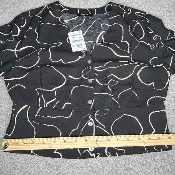 Madewell Blouse Womens M Lusterweave Black Abstract Button Front Cropped Top - Picture 11 of 15